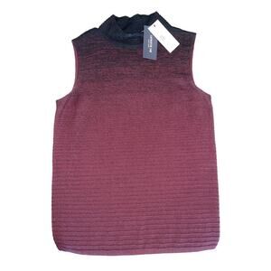 Lafayette 148 Sleeveless Mock Neck Black Burgundy Ombre Wool Sweater Large